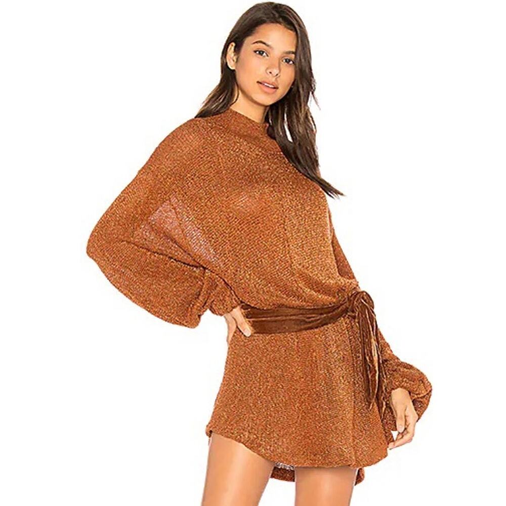 Free People Fete Sweater Shimmer Going Out Dress Romper in Terracota Womens XS